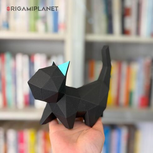 ORIGAMIPLANET 3D Origami Paper Craft Kit, Walk Kitten Cute DIY Pre-Cut Animal Papercraft Model for Beginners, Fun Handmade Home Decoration Gift for Adults & Kids-Black in Saudi Arabia