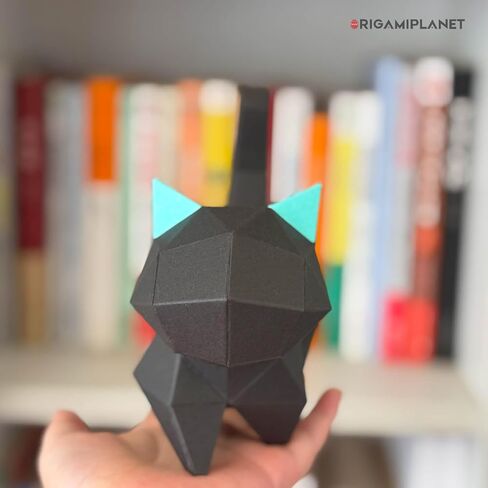 ORIGAMIPLANET 3D Origami Paper Craft Kit, Walk Kitten Cute DIY Pre-Cut Animal Papercraft Model for Beginners, Fun Handmade Home Decoration Gift for Adults & Kids-Black in Saudi Arabia