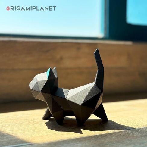 ORIGAMIPLANET 3D Origami Paper Craft Kit, Walk Kitten Cute DIY Pre-Cut Animal Papercraft Model for Beginners, Fun Handmade Home Decoration Gift for Adults & Kids-Black in Saudi Arabia