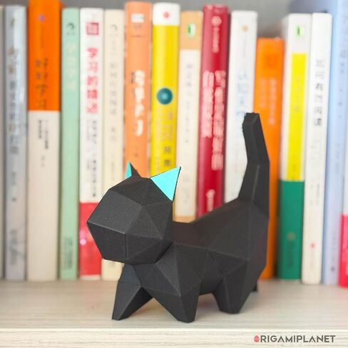 ORIGAMIPLANET 3D Origami Paper Craft Kit, Walk Kitten Cute DIY Pre-Cut Animal Papercraft Model for Beginners, Fun Handmade Home Decoration Gift for Adults & Kids-Black in Saudi Arabia