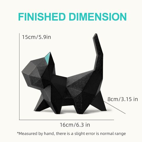 ORIGAMIPLANET 3D Origami Paper Craft Kit, Walk Kitten Cute DIY Pre-Cut Animal Papercraft Model for Beginners, Fun Handmade Home Decoration Gift for Adults & Kids-Black in Saudi Arabia
