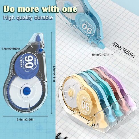 changli 10 pack 1653inch شريط تصحيح أبيض ، إجمالي 16530 بوصة ، طرف دوار 90 درجة ، تصميم مريح ، مكتب مقاومة للدموع أو لوازم مدرسية ، يشمل حقيبة التخزين in Kuwait