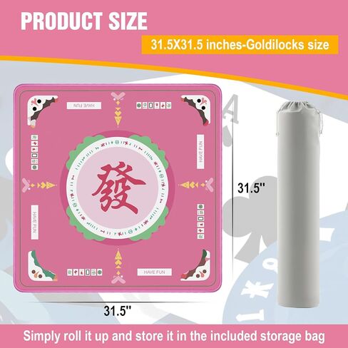 Mahjong Mat for Table ، حصيرة Mahjong Mahjong ذات 3 طبقات مع قواعد وحقيبة حمل ، 31.5'x31.5 '' Anti-Slip & Lovement Maming Mames for Mah Jongg ، Poker ، Card ، Dominoes ، Board & Tile Games (Blue) (Blue) (Blue) (Blue) in Saudi Arabia