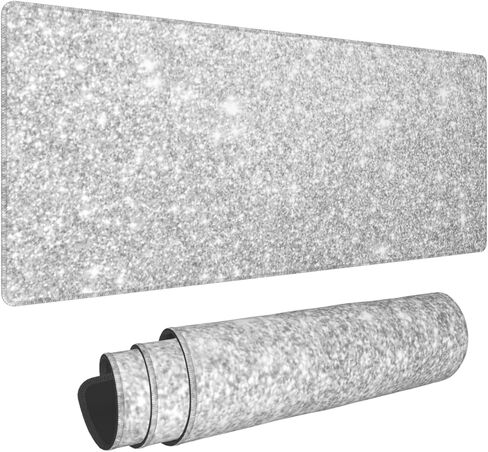 Silver Glitter Large Gaming Mouse Pad 31.5"x11.8" Waterproof Non-Slip Desk Mat for Office/Gaming Keyboard and Mouse with Rubber Base for Home and Work in Saudi Arabia