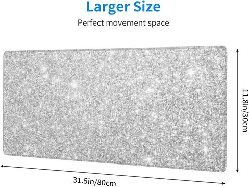 Silver Glitter Large Gaming Mouse Pad 31.5"x11.8" Waterproof Non-Slip Desk Mat for Office/Gaming Keyboard and Mouse with Rubber Base for Home and Work in Saudi Arabia