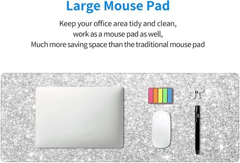 Silver Glitter Large Gaming Mouse Pad 31.5"x11.8" Waterproof Non-Slip Desk Mat for Office/Gaming Keyboard and Mouse with Rubber Base for Home and Work in Saudi Arabia