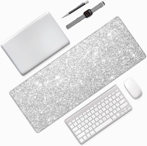 Silver Glitter Large Gaming Mouse Pad 31.5"x11.8" Waterproof Non-Slip Desk Mat for Office/Gaming Keyboard and Mouse with Rubber Base for Home and Work in Saudi Arabia