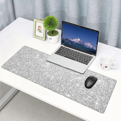 Silver Glitter Large Gaming Mouse Pad 31.5"x11.8" Waterproof Non-Slip Desk Mat for Office/Gaming Keyboard and Mouse with Rubber Base for Home and Work in Saudi Arabia
