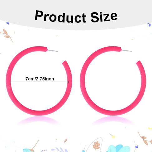 Pink Hoop Earrings Retro Neon Pink Earrings Acrylic Large Hoop Earrings 80s 90s Earrings for Women Colorful Big Hoop Statement Earring Hot Pink Lightweight Earrings for 80s Party Accessories in Saudi Arabia