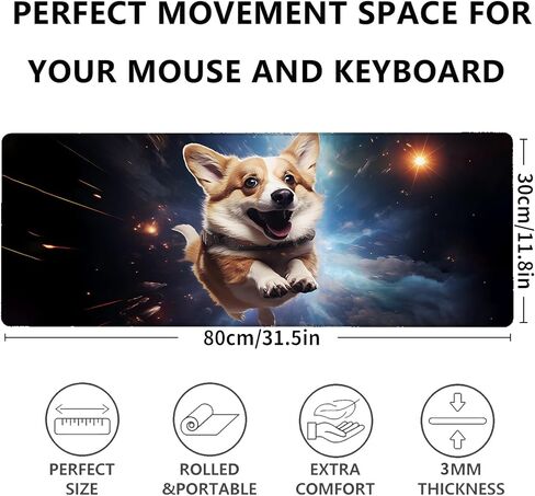 Funny Corgi Gaming Mouse Pad 31.5x11.8in,Cute Puppy Large Extended Desk Mat with Non-Slip Rubber Base,Dog Universe Big Mousepad for Laptop Computer PC,for Office Home Decor,Deskmat Gifts in Kuwait