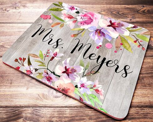 Personalized Floral Name Mouse Pad Custom Pink Watercolor Cherry Blossoms On Faux Wood Mousepad Desk Accessories Decor for Women in Saudi Arabia