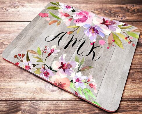 Personalized Floral Name Mouse Pad Custom Pink Watercolor Cherry Blossoms On Faux Wood Mousepad Desk Accessories Decor for Women in Saudi Arabia
