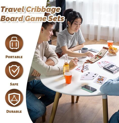 مجموعة ألعاب Cribbage القابلة للطي Cribbage ، مجموعة لوحات Cribbage الجلدية - 6 أوتاد ، بطاقة تشغيل واحدة وتعليمات ، لوحة Cribbage المحمولة مع منطقة تخزين لعشاق Cribbage (1pcs) in Kuwait