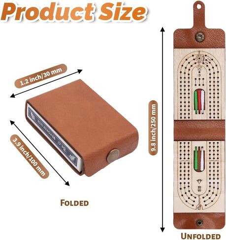 مجموعة ألعاب Cribbage القابلة للطي Cribbage ، مجموعة لوحات Cribbage الجلدية - 6 أوتاد ، بطاقة تشغيل واحدة وتعليمات ، لوحة Cribbage المحمولة مع منطقة تخزين لعشاق Cribbage (1pcs) in Kuwait
