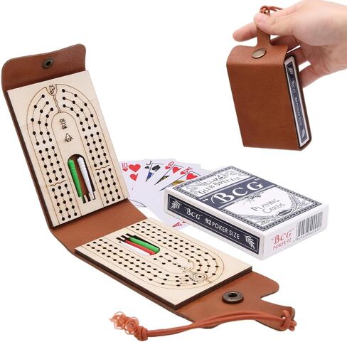 مجموعة ألعاب Cribbage القابلة للطي Cribbage ، مجموعة لوحات Cribbage الجلدية - 6 أوتاد ، بطاقة تشغيل واحدة وتعليمات ، لوحة Cribbage المحمولة مع منطقة تخزين لعشاق Cribbage (1pcs) in Kuwait