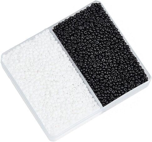 PH PandaHall 7000pcs 12/0 Glass Seed Beads, 2mm Round Loose Beads Mini Spacer Beads Grade A Small Craft Beads Waist Bead for Earring Bracelet DIY Craft Jewelry Making, White/Black in Saudi Arabia