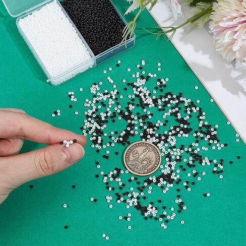 PH PandaHall 7000pcs 12/0 Glass Seed Beads, 2mm Round Loose Beads Mini Spacer Beads Grade A Small Craft Beads Waist Bead for Earring Bracelet DIY Craft Jewelry Making, White/Black in Saudi Arabia