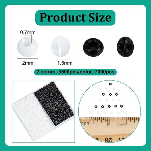 PH PandaHall 7000pcs 12/0 Glass Seed Beads, 2mm Round Loose Beads Mini Spacer Beads Grade A Small Craft Beads Waist Bead for Earring Bracelet DIY Craft Jewelry Making, White/Black in Saudi Arabia