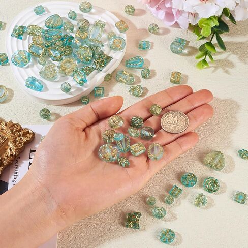 Craftdady 48Pcs Assorted Transparent Acrylic Beads Metal Enlaced Aesthetic Beads for Jewelry Making Flat Butterfly Flower Round Oval Beads Bulk 10~16mm for DIY Craft Bracelet Earring Making Supplies in Saudi Arabia
