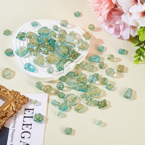 Craftdady 48Pcs Assorted Transparent Acrylic Beads Metal Enlaced Aesthetic Beads for Jewelry Making Flat Butterfly Flower Round Oval Beads Bulk 10~16mm for DIY Craft Bracelet Earring Making Supplies in Saudi Arabia