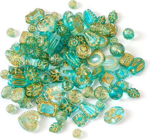 Craftdady 48Pcs Assorted Transparent Acrylic Beads Metal Enlaced Aesthetic Beads for Jewelry Making Flat Butterfly Flower Round Oval Beads Bulk 10~16mm for DIY Craft Bracelet Earring Making Supplies in Saudi Arabia