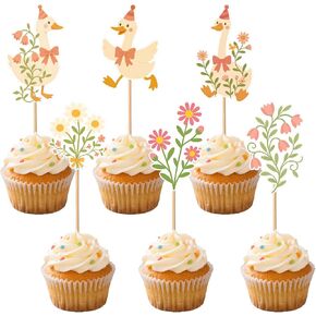 36pcs قبعات كب كيك سخيفة أوزة ، واحدة مضحكة زهرة أوزة كب كيك تختار ديكورات كعكة دش الطفل لوازم فولاد للبنات زهرة الحيوان مفضلات عيد ميلاد عيد ميلاد in Kuwait