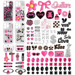 70 Styles junk charms kit for phone case ، وعلاقات دبابيس الشعر ، وأكياس الشاطئ ، وصنادل السدادة ، والتخصيص مع القوس اللطيف ، واللآلئ الاصطناعية ، وحدود الأنف ، وملحقات الراتنج الوردي لحرف التخصيص DIY in Kuwait
