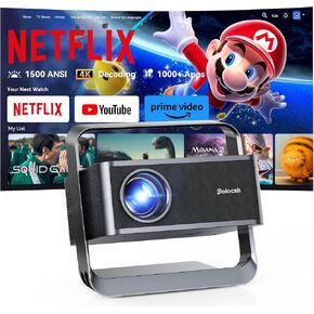 Smart Projector 1080p 4K دعم مع WiFi 6 و 2-Way Bluetooth 1500ansi Auto Keystone Focus Mini Projectors Home Theater Movie Outdoor Portable Projector (Black) in Kuwait