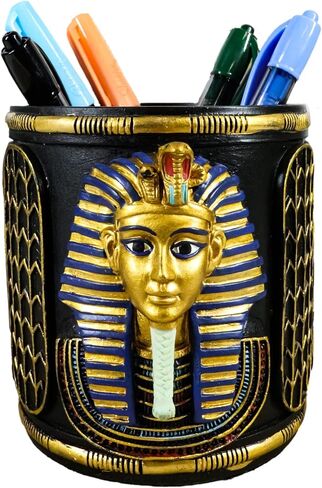 هدية Ebros كلاسيكية الملكية الملك الملك توت فرعون قرطاسية حامل القلم التمثال 4 "H Office Desktop منظم Tutankhamun الحاكم القديم لمصر ابن حورس in Saudi Arabia