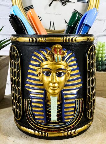 هدية Ebros كلاسيكية الملكية الملك الملك توت فرعون قرطاسية حامل القلم التمثال 4 "H Office Desktop منظم Tutankhamun الحاكم القديم لمصر ابن حورس in Saudi Arabia