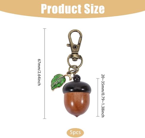 CHGCRAFT 5pcs Wooden Acorn Nut Box Keychain Disconnectable Ebony Decoration with Alloy Lobster Claw Clasps for DIY Keychain Necklace Crafting Jewelry Making, Camel, 2.6inch in Saudi Arabia