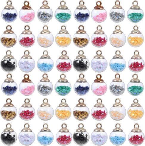 100pcs Glitter Star Glass Ball Charms - Sparkling Sequin Filled Beads for DIY Jewelry Making - Perfect for Earrings, Necklace Pendants & Craft Projects in Saudi Arabia