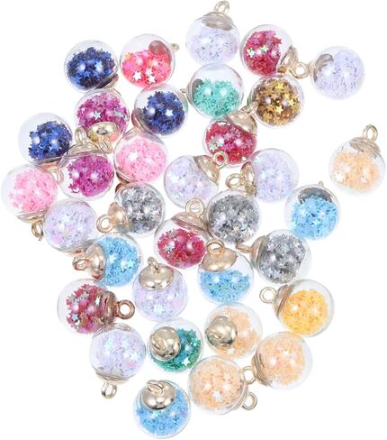100pcs Glitter Star Glass Ball Charms - Sparkling Sequin Filled Beads for DIY Jewelry Making - Perfect for Earrings, Necklace Pendants & Craft Projects in Saudi Arabia
