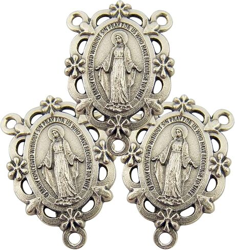 Needzo Silver Toned Miraculous Medal Rosary Centerpiece Charm, Jewelry Making Kit for Adults, Pack of 3, 1 1/4 Inch in Saudi Arabia