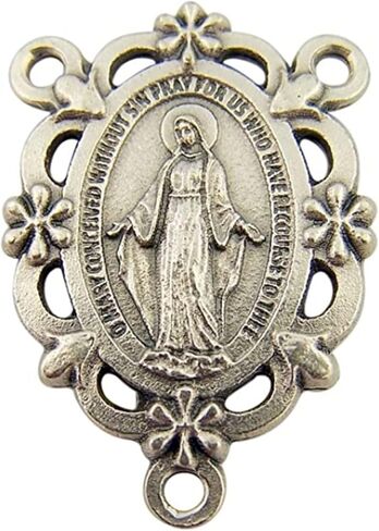 Needzo Silver Toned Miraculous Medal Rosary Centerpiece Charm, Jewelry Making Kit for Adults, Pack of 3, 1 1/4 Inch in Saudi Arabia