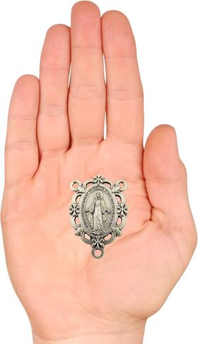 Needzo Silver Toned Miraculous Medal Rosary Centerpiece Charm, Jewelry Making Kit for Adults, Pack of 3, 1 1/4 Inch in Saudi Arabia