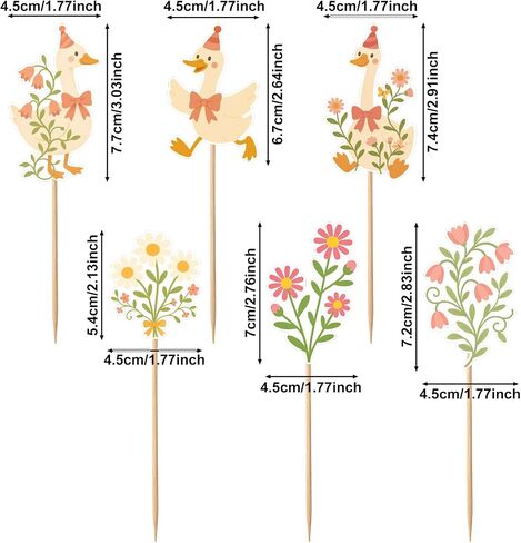 36pcs Silly Goose Cupcake Toppers, One Funny Flower Goose Cupcake Picks Baby Shower Cake Decorations Party Decor Supplies for Boys Girls Flower Animal Theme Birthday Favors in Saudi Arabia