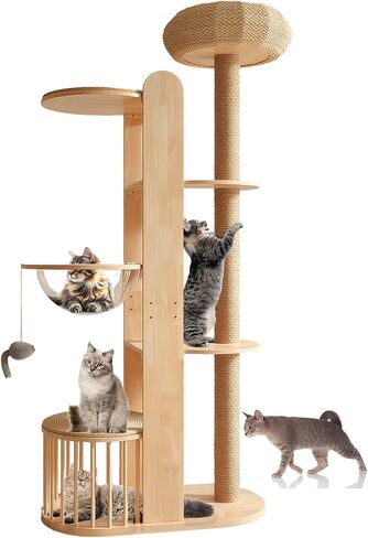 Corner Cat Tree, 66″ Modern Cat Tower for Indoor Cats with Hammock, Dangling Ball, Large Plush Platform for Large Cats, Curved Series Carbon Steel Big Cat Climbing Towers in Saudi Arabia