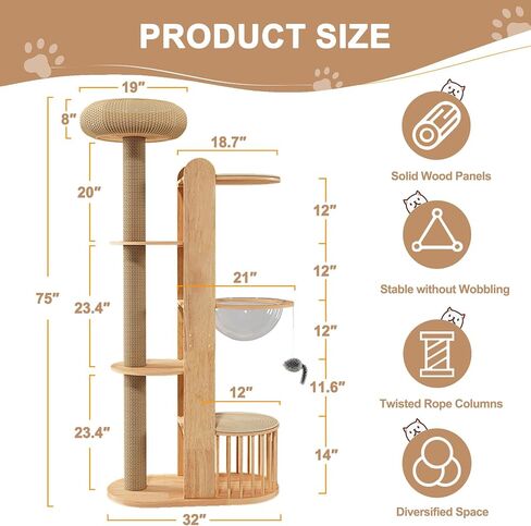 Corner Cat Tree, 66″ Modern Cat Tower for Indoor Cats with Hammock, Dangling Ball, Large Plush Platform for Large Cats, Curved Series Carbon Steel Big Cat Climbing Towers in Saudi Arabia