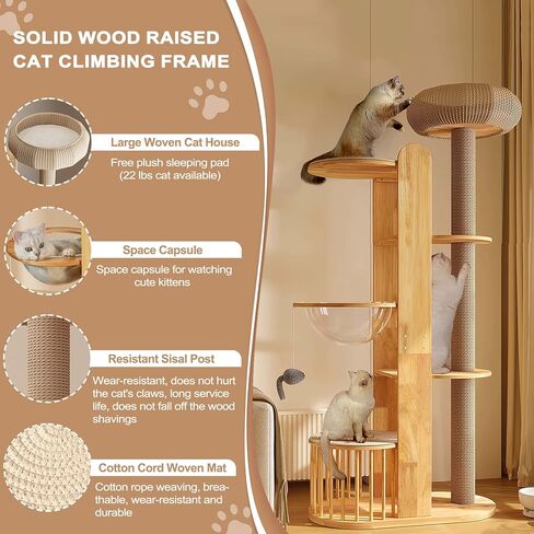 Corner Cat Tree, 66″ Modern Cat Tower for Indoor Cats with Hammock, Dangling Ball, Large Plush Platform for Large Cats, Curved Series Carbon Steel Big Cat Climbing Towers in Saudi Arabia