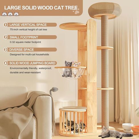 Corner Cat Tree, 66″ Modern Cat Tower for Indoor Cats with Hammock, Dangling Ball, Large Plush Platform for Large Cats, Curved Series Carbon Steel Big Cat Climbing Towers in Saudi Arabia
