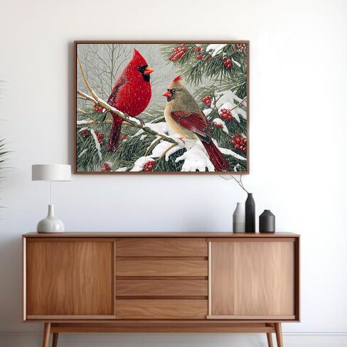 Xmrcarry Cardinal Bird Diamond Art Painting Kits للبالغين شتاء 5D جولة كاملة من النقاط الماس المبكرة للمبتدئين ، فشورت فسيود فسيفس in Kuwait
