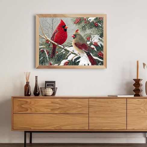 Xmrcarry Cardinal Bird Diamond Art Painting Kits للبالغين شتاء 5D جولة كاملة من النقاط الماس المبكرة للمبتدئين ، فشورت فسيود فسيفس in Kuwait