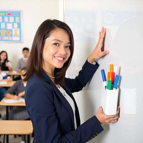 White Plastic, Magnetic Pen Holder, Erase Marker Storage Box, Pencil Cup, Desk Supplies Holders for Home, Office, Classroom, Whiteboard, Fridge, Locker Organizer in Saudi Arabia