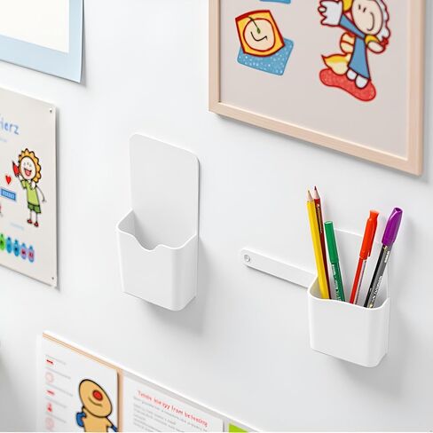 White Plastic, Magnetic Pen Holder, Erase Marker Storage Box, Pencil Cup, Desk Supplies Holders for Home, Office, Classroom, Whiteboard, Fridge, Locker Organizer in Saudi Arabia