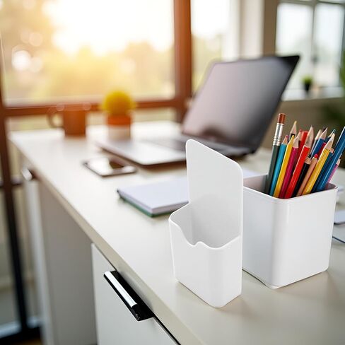 White Plastic, Magnetic Pen Holder, Erase Marker Storage Box, Pencil Cup, Desk Supplies Holders for Home, Office, Classroom, Whiteboard, Fridge, Locker Organizer in Saudi Arabia