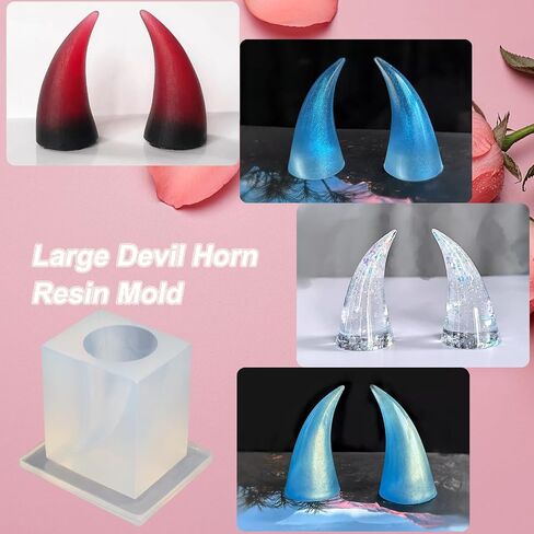 2 Packs Large Devil Horn Silicone Mold Devil Horn Resin Casting Mold Animal Horn Epoxy Mold Devil Horns Hair Clips Resin Mold for Clay Jewelry Resin Craft in Saudi Arabia