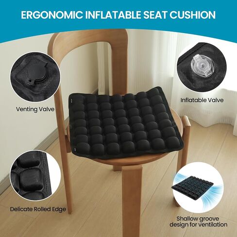 Sondur Travel Cushion, Inflatable seat Cushion, Suitable for Airplane Seats, Long-Distance Travel, Office wheelchairs and Other Portable seat Cushions (Black) in Saudi Arabia