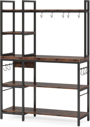 رف الخبازين من Tribesigns مع مساحة تخزين للمطبخ بأرفف رفوف كبيرة بعرض 43 بوصة، ومنظمات أرفف طويلة القامة من 5 طبقات و10 خطافات، أسود بني in Kuwait