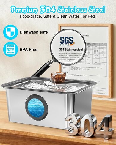 Dog Water Fountain for Large Dogs Stainless Steel 3 Gallon Big Pet Drinking Fountain with Filter, Electric Cat Watering Dispenser with Large-Filtration Area & Deeper Drinking Super Quiet in Kuwait